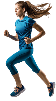 female athlete running from the side, isolated on a transparent background png