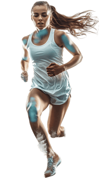 female athlete running from the side, isolated on a transparent background png