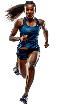 female athlete running from the side, isolated on a transparent background png