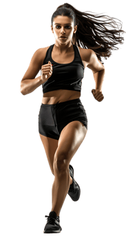 female athlete running from the side, isolated on a transparent background png