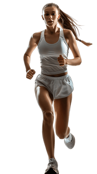 female athlete running from the side, isolated on a transparent background png
