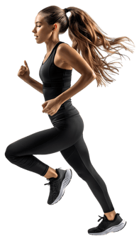 female athlete running from the side, isolated on a transparent background png