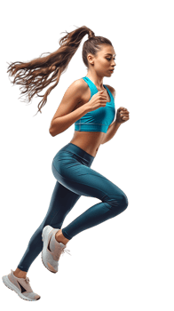 female athlete running from the side, isolated on a transparent background png