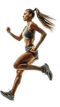 female athlete running from the side, isolated on a transparent background png