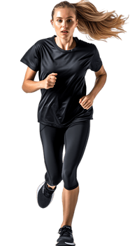 female athlete running from the side, isolated on a transparent background png