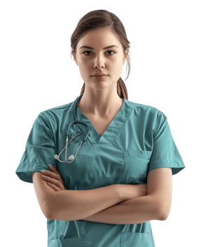 Female nurse with crossed arms, isolated on a transparent background png