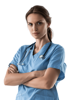 Female nurse with crossed arms, isolated on a transparent background png
