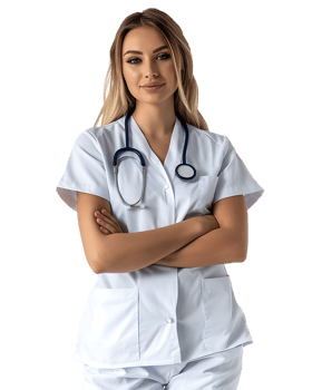 Female nurse with crossed arms, isolated on a transparent background png