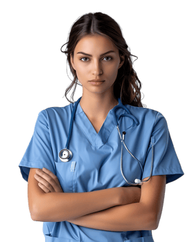 Female nurse with crossed arms, isolated on a transparent background png