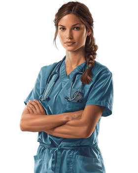 Female nurse with crossed arms, isolated on a transparent background png