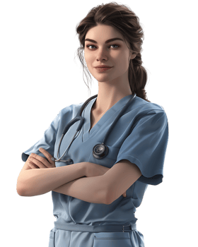 Female nurse with crossed arms, isolated on a transparent background png