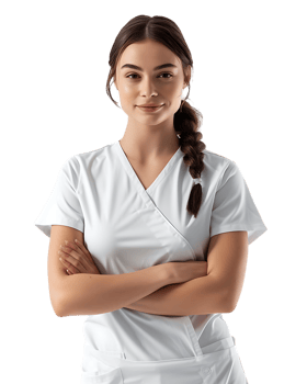 Female nurse with crossed arms, isolated on a transparent background png