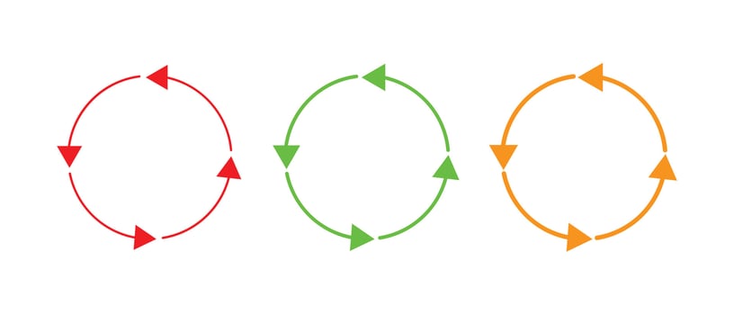 Circle arrow icon set. Reload icon. Circular arrow icon illustrate. Deferens colour circle arrows for infographics web design. Set of circle arrows rotating on white background. vector