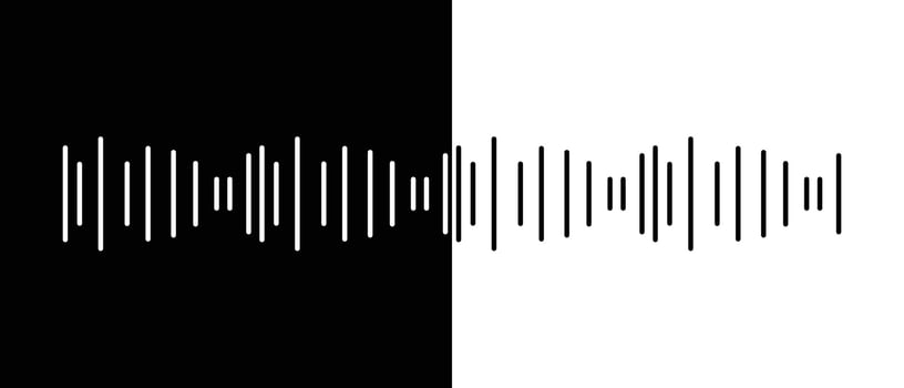 Audio wave icon outline style black and white background. Music line icon. Sound vibration, electronic radio signal, volume level symbol. illustration. vector
