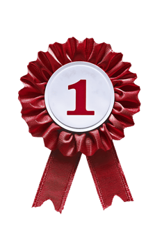 First place ribbon badge with 1 on it, isolated against a transparent background png