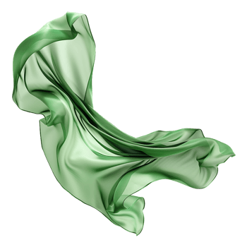 Flying green silk fabric, isolated against a transparent background png