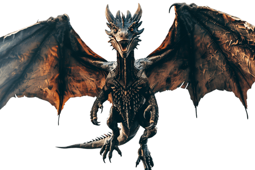 flying dragon from the front view, isolated against a transparent background png