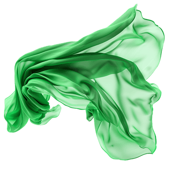 Flying green silk fabric, isolated against a transparent background png