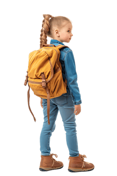 Girl kid student with a backpack, isolated against a transparent background png