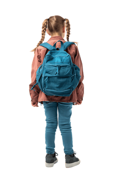 Girl kid student with a backpack, isolated against a transparent background png