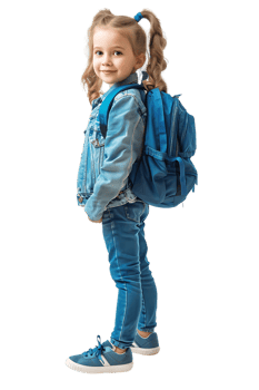 Girl kid student with a backpack, isolated against a transparent background png