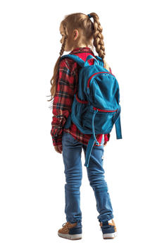 Girl kid student with a backpack, isolated against a transparent background png