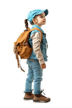 Girl kid student with a backpack, isolated against a transparent background png