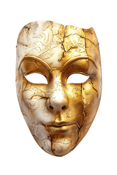 full face golden opera mask isolated against a transparent background png