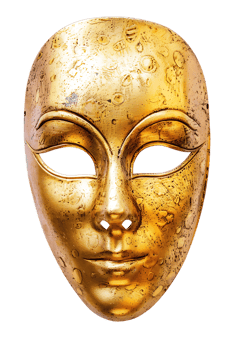 full face golden opera mask isolated against a transparent background png