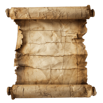 Old paper manuscript or parchment vertically oriented, Ancient Paper or Parchment Scroll, isolated on white background, with clipping path , cutout png