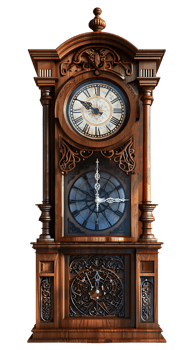 Grandfather vintage tower clock, isolated against a transparent background png