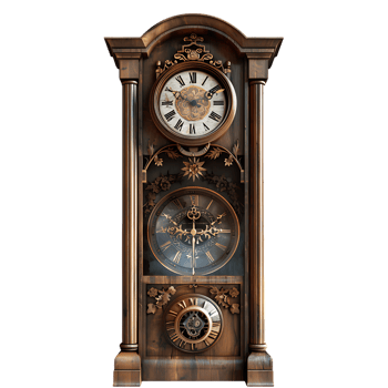Grandfather vintage tower clock, isolated against a transparent background png