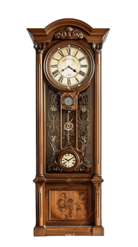Grandfather vintage tower clock, isolated against a transparent background png