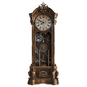 Grandfather vintage tower clock, isolated against a transparent background png