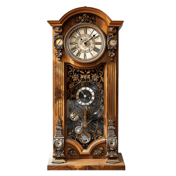 Grandfather vintage tower clock, isolated against a transparent background png