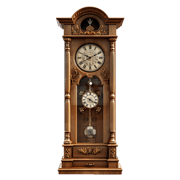 Grandfather vintage tower clock, isolated against a transparent background png