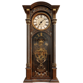 Grandfather vintage tower clock, isolated against a transparent background png
