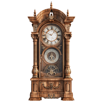 Grandfather vintage tower clock, isolated against a transparent background png