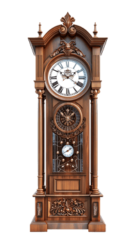Grandfather vintage tower clock, isolated against a transparent background png