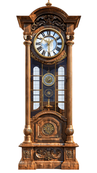 Grandfather vintage tower clock, isolated against a transparent background png