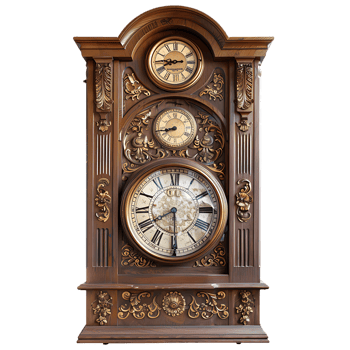 Grandfather vintage tower clock, isolated against a transparent background png