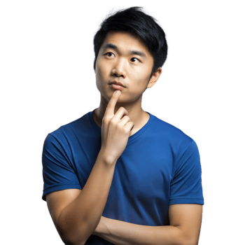 Young Man Contemplating Over Life Choices While Wearing a Blue T-Shirt png