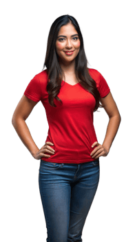 Young Woman Posing Confidently in Red T-Shirt With Hands png