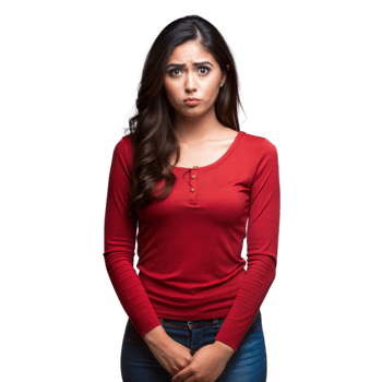 Young Woman With Concerned Expression Wearing Red Top png