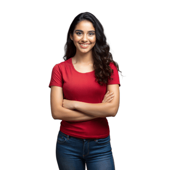 Smiling Young Woman With Long Dark Hair Posing With Arms Crossed on a Transparent Background png