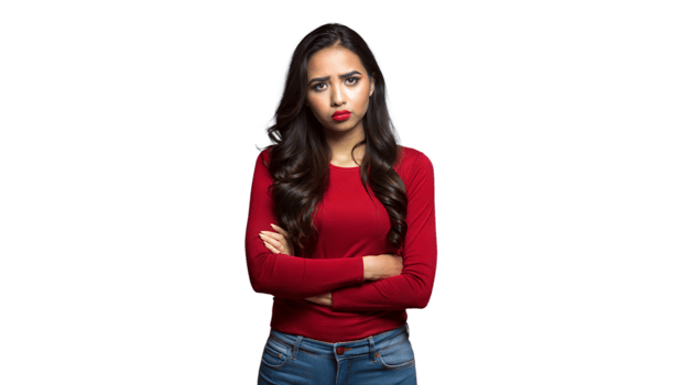 Young Woman With Long Hair Wearing Red Top Posing on a Transparent Background png