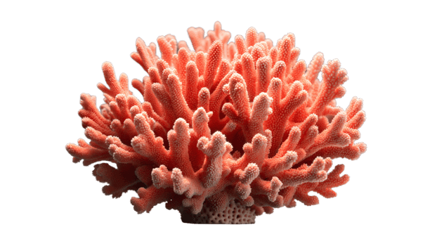 Coral with delicate branches and vibrant colors on transparent background. png