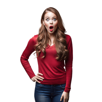 Surprised Young Woman in Red Long Sleeve Top Expressing Shock png