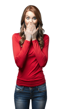Young Woman With Long Hair Wearing a Red Top Shows Surprise png