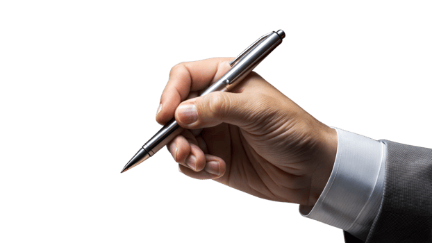 Close-Up of a Hand Holding a Silver Pen Over a Transparent Background png